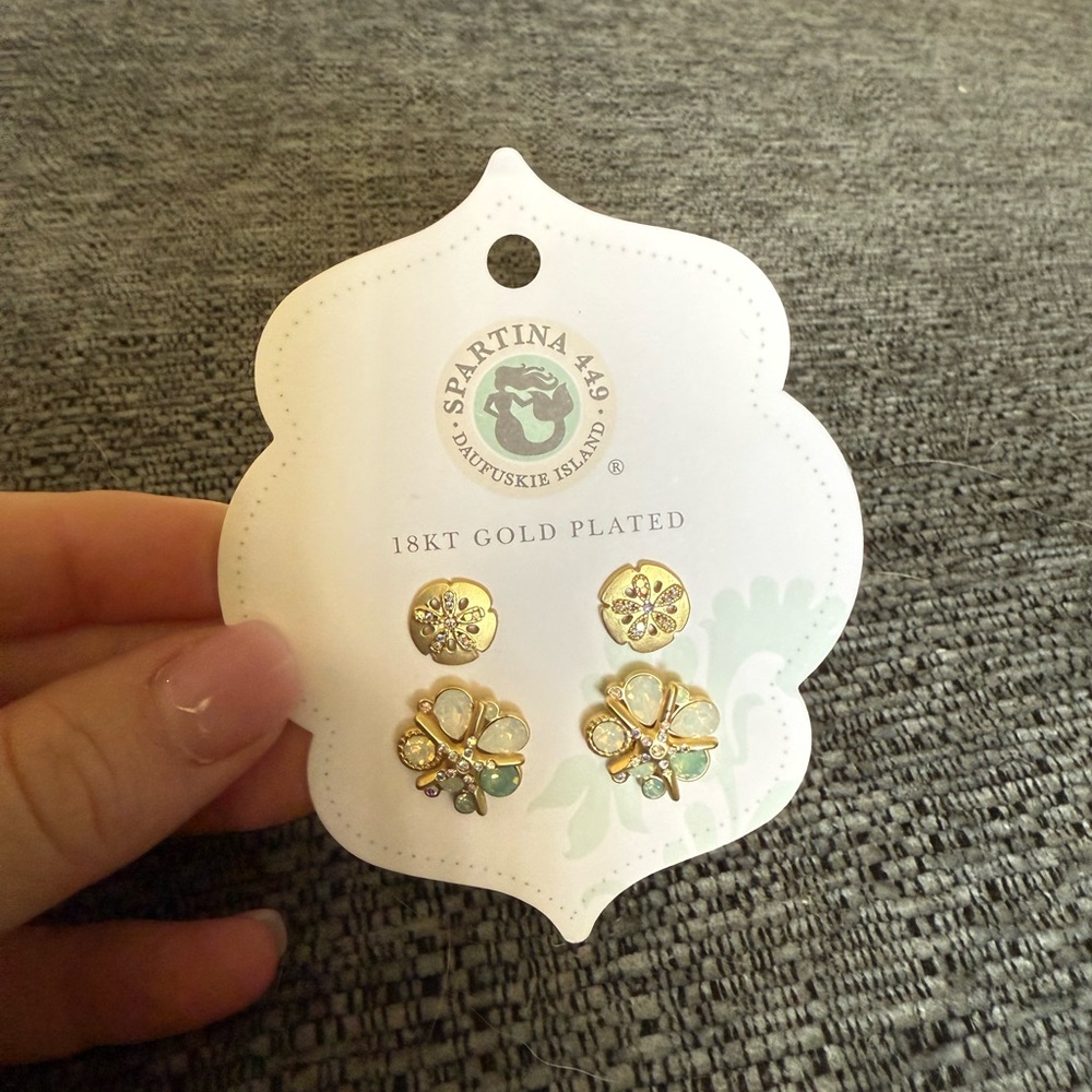 Spartina 449 Gold and White Stud Earrings